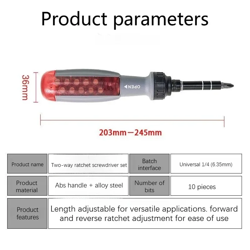 Driver Ratchet Screwdriver Set Telescopic Screwdriver Two-way ABS Handle Adjustment Forward Reverse Multifunctional Bits