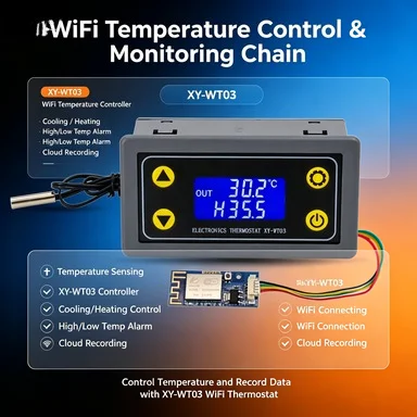 XY-WT03 WiFi Remote Thermostat Module, Cloud Data Logging, High/Low Temp Alarm for HVAC