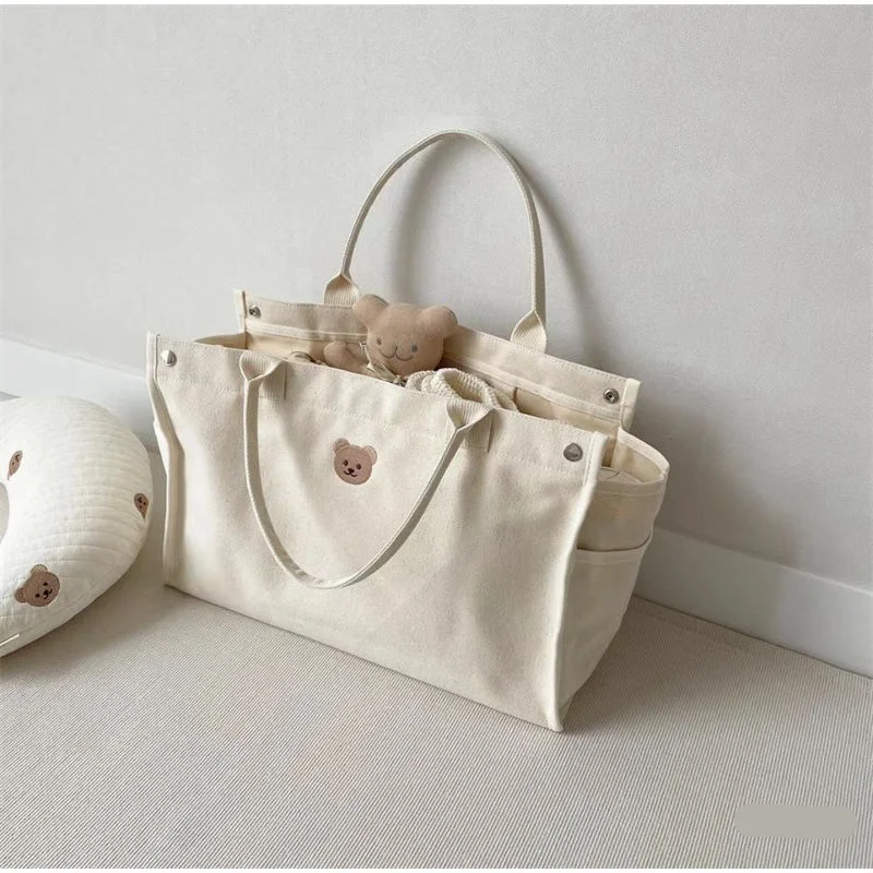 Koreańska torba typu tote z haftowanym misiem dla mamy i dziecka, na co dzień, na modę outdoorową, o dużej pojemności_voghion.com