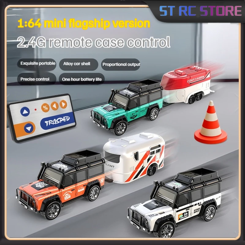 Mini Alloy Carro de Controle Remoto, Escala 1:64, Alta Precisão, Velocidade Ajustável, Trailer Off-Road, Modelo de Simulação, Brinquedo Kid, Carregando 2.4g