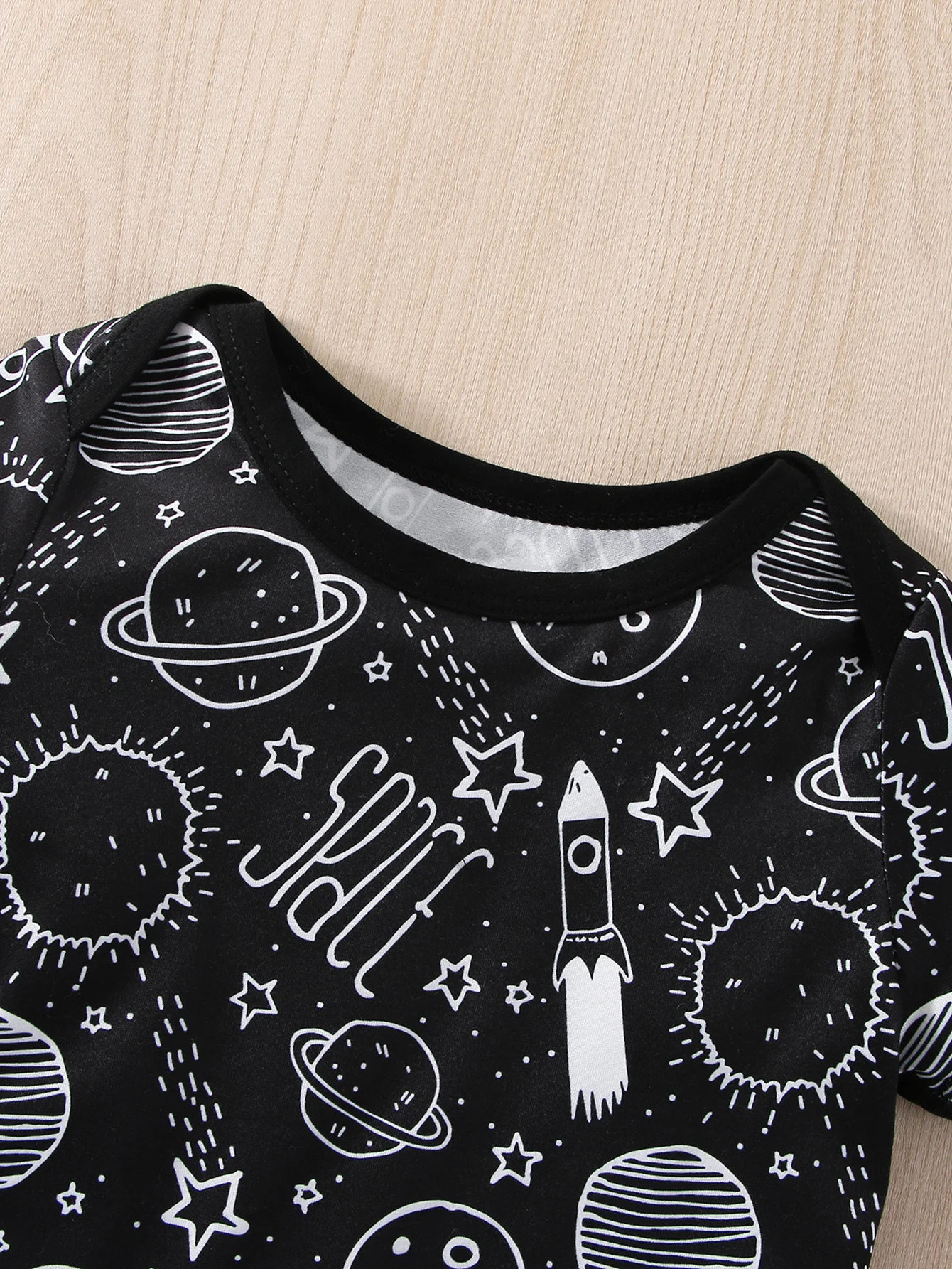 Adorable Outfit for Your Little Astronaut: Baby Boys\' Planet Space Print Romper & Solid Bib Shorts Set