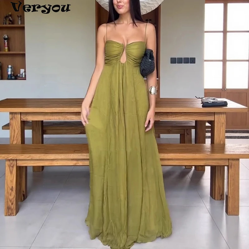 Vestido largo elegante liso para vacaciones en la playa, vestidos de fiesta calados sin mangas de verano para mujer, vestido Maxi bohemio