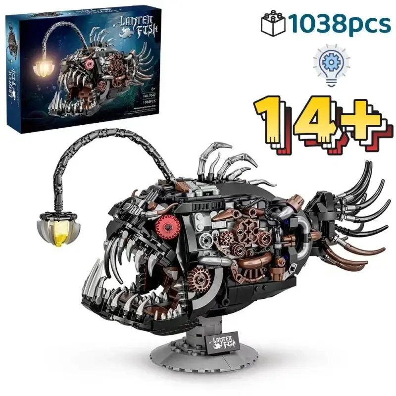 

2026 DK7042 1038 деталей Светодиодная механическая рыбка, мини-конструктор, развивающий STEM-набор, подарок на праздник для мальчиков, девочек и взрослых