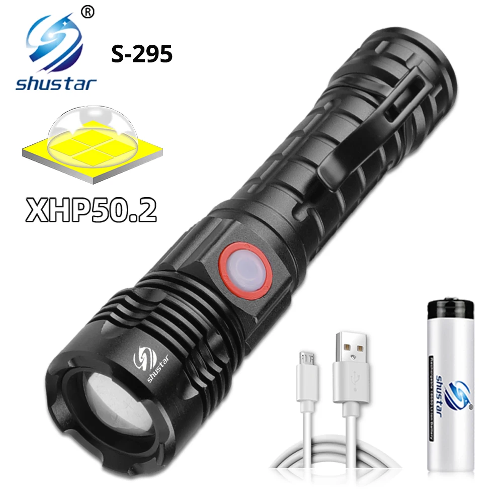 

High Power Led Flashlights XHP50.2 Lamp Bead Powerful Flashlight 5 Lighting Modes Camping Zoomable Self-defense Lantern Tactical