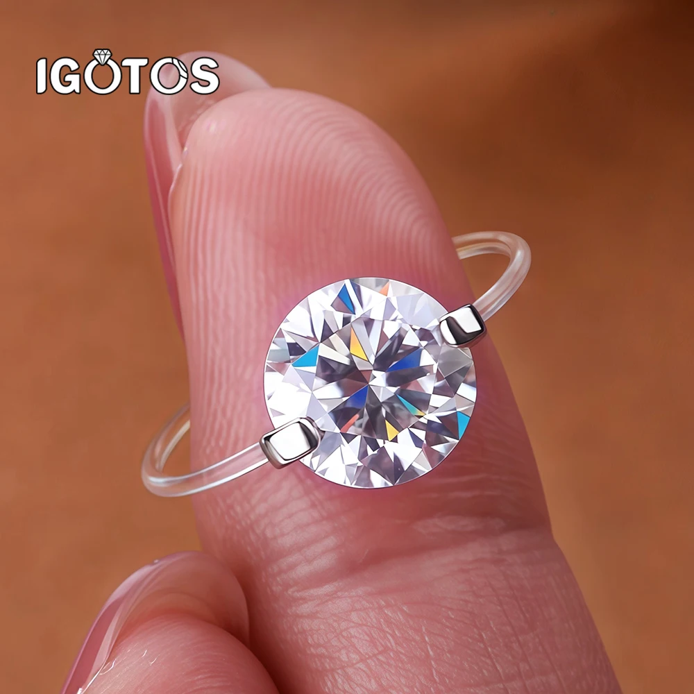 

0.8/1/2/3CT Moissanite Ring for Women D Color Transparent Fishing Line Rings with Certified S925 Silver Wedding Band Jewelry