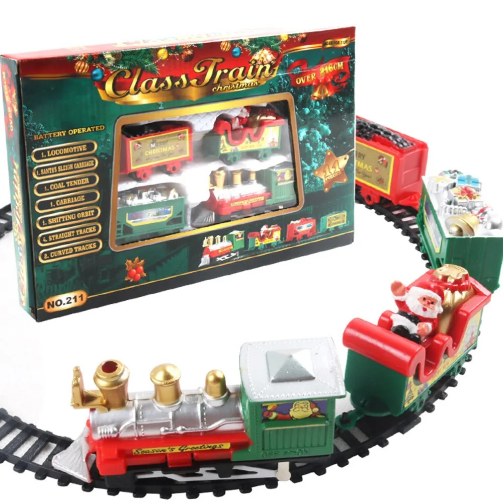 New Christmas Style Electric Train Set ABS Santa Claus Railway Car Toy Battery Powered Electric Rail Cart Gift Giving