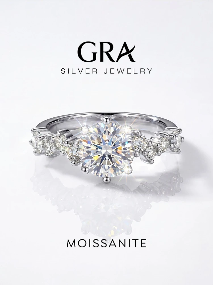 GRA Luxus-Designer-Hochzeits-Edelsteinringe mit 1 Karat echtem Moissanit für Frauen, Geschenke, 925er Sterlingsilber, neu in edlem Schmuck