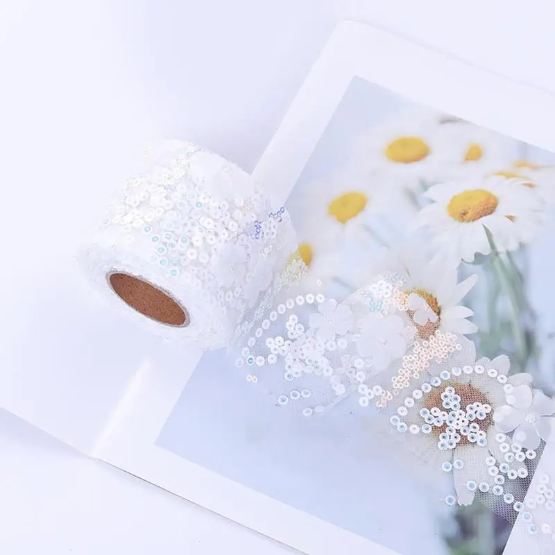 49MF Glitter Sequins Flower Tulle Rolls 6cm x 10 Yards Decorative Tulle Roll