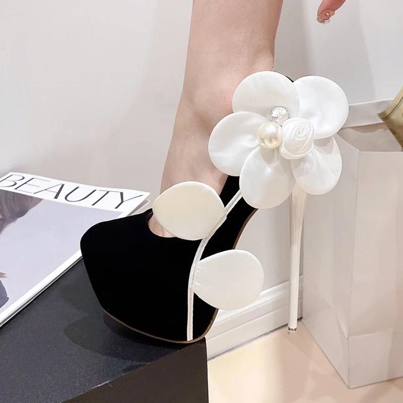 

Женские туфли-лодочки с жемчужинами ZOOKERLIN, на высоком каблуке 16 см, замшевые туфли на платформе, черные, белые, Размеры 35-42