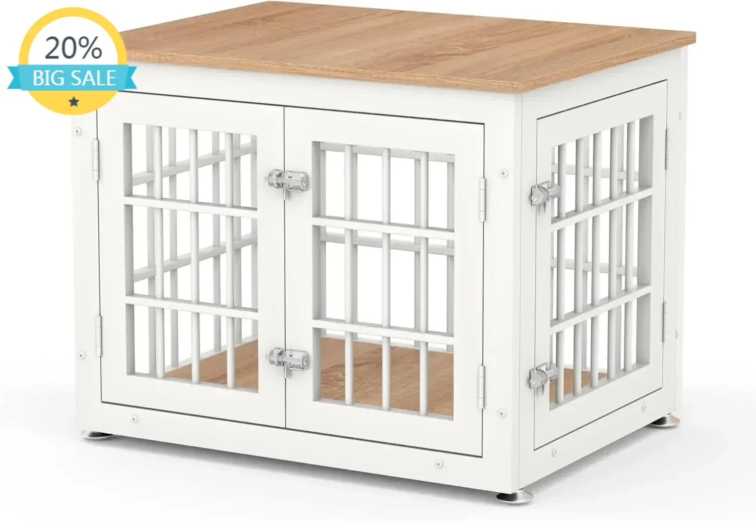 

Heavy Duty Dog Crate Furniture for Small Dogs, Decorative Pet House End Table, Wooden Cage Kennel Furniture, White and Natural