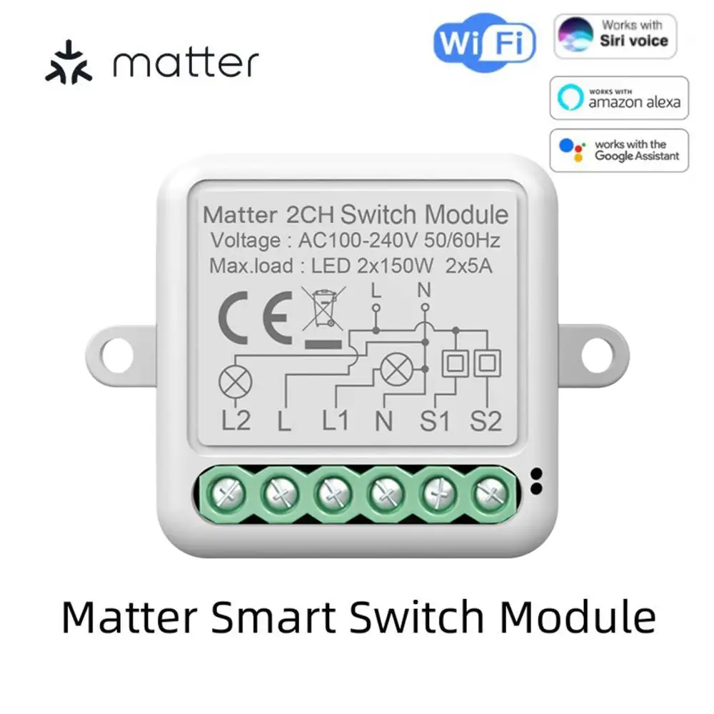 10A Matter Smart Switch, 1/2/3/4Gang Breaker Relay APP Control Remotrly Works With HomeKit Alexa Google Home AC100-240V