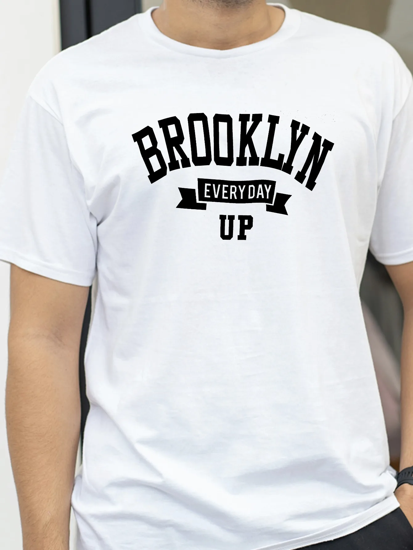 

Men's summer cotton fashionable casual loose sports Brooklyn every day up printed round neck short sleeved T-shirt top