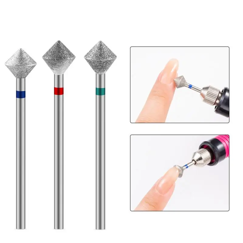 1 Pcs 마름모 네일 드릴 비트 다이아몬드 전자 파일 비트 전기 네일 드릴 머신에 대 한 둥근 가장자리 매니큐어 페디큐어 그라인딩 헤드