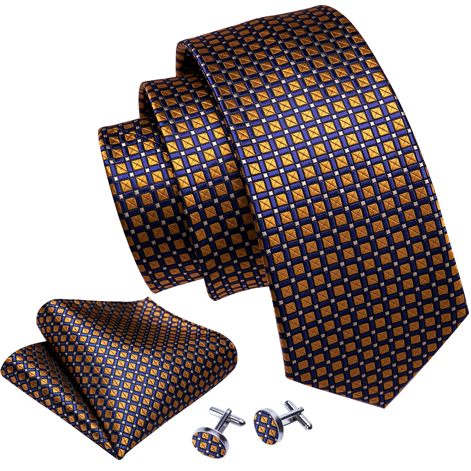 Barry.Wang Gelb Blau Braun Solide Gestreifte Seide Herren Krawatte Tasche Quadratische Manschettenknöpfe Set Krawatte Casual Hochzeit Business Party