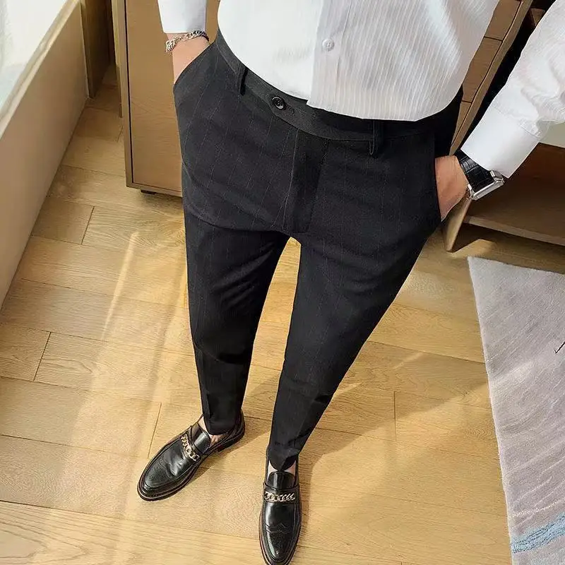 

2023 Summer Classic Stretch Suit Pants Men Elastic Waist Business Fashion Straight Thin High Quality Casual Trouser Male C34