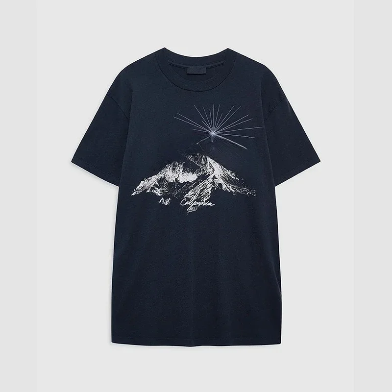 

2026 Early Spring AB New Landscape Letter Print Crew Neck Short Sleeve T-Shirt Cotton Y2K Style