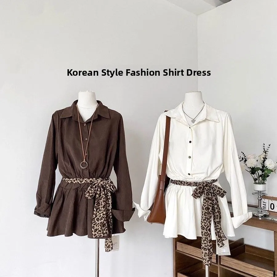 

Korean Sle Knot Long Sve Women's irt Dr Waist Cinched Loose Fit Spring Autumn New Gentle Wind Sle