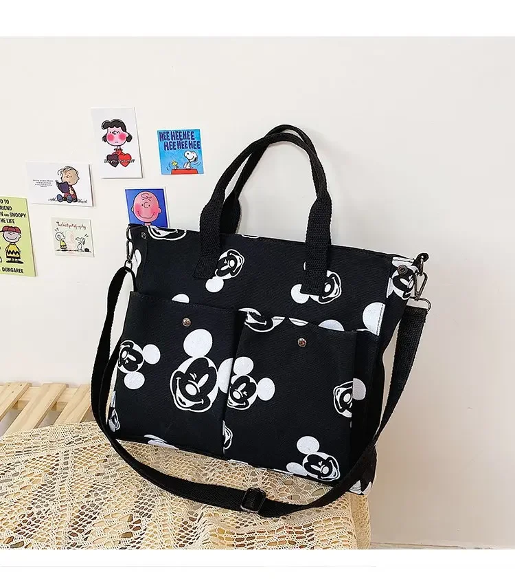 Disney Mickey Mouse Canvas Bag Women\'s Single Shoulder Class Large Capacity Japanese Hand Carrying Simple Cross-body Tote Bag