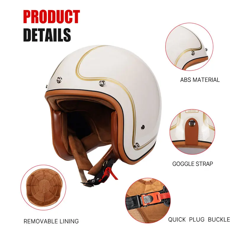 Lvory-cascos de Moto clásicos de cara abierta para hombre y mujer, medio casco para Moto, ciclomotor, Jet, Retro, blanco, aprobado por DOT, 3/4