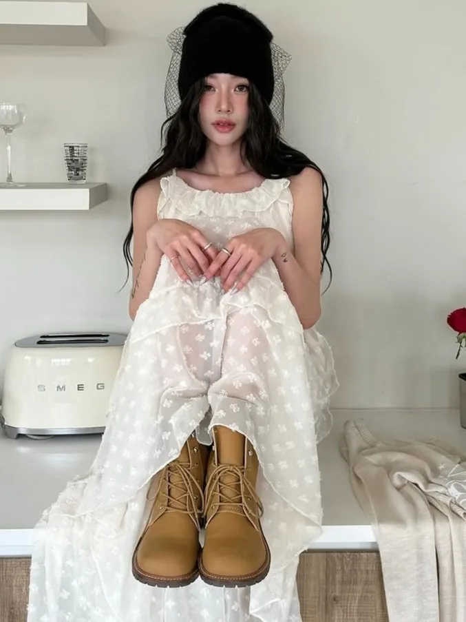 

Korean Sle Embroidered Floral Lace off oulder Chiffon Dr Women's Spring Summer Loose Long Dr Casual Holiday Wear