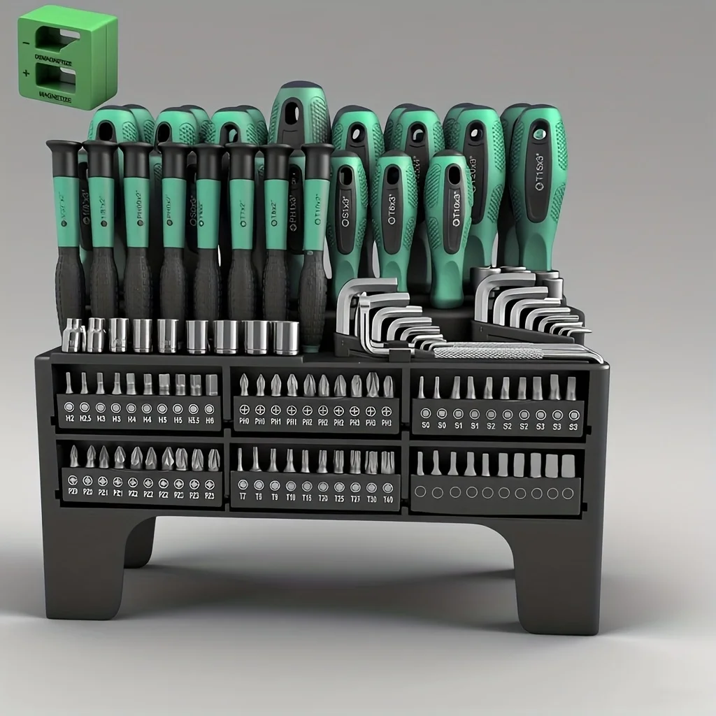 

126pcs Magnetic Screwdriver Set with Plastic Rack Organizer, with A Magnetizer, Including Precision Screwdrivers, Ratchet Wrenches, Hex Wrenches And Hex Handle Sockets, DIY Tool Tool Set, A Good Choice for Daily Use And.