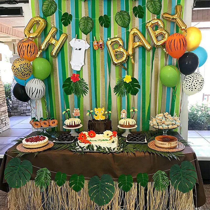 열대 야자수 잎 식물 Artificial-105Pcs, 녹색 잎, 파티 테이블 장식, 7 종류, 105 개