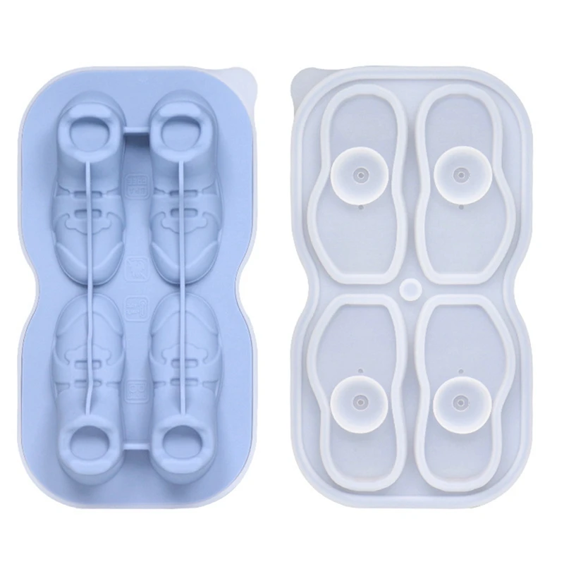 Shoe Ice-Cube Mold 4 Cavity Shoe Shape Ice-Cube Molds Reusable Fun Shape Ice-Cube Tray Easy Silicone Ice Ball Maker Durable D