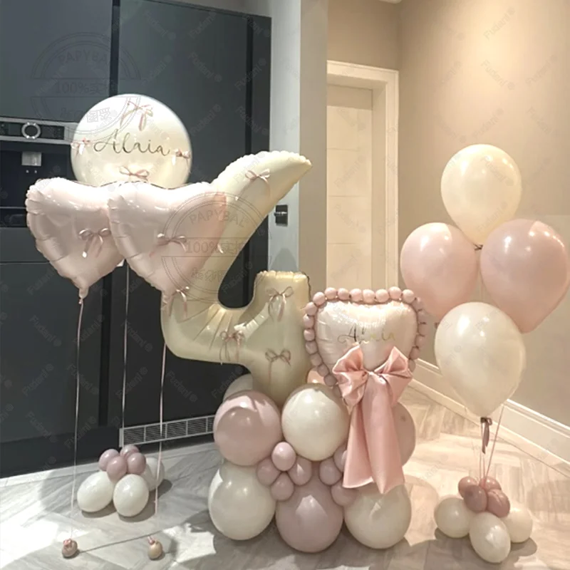 65 قطعة بالون على شكل قلب كريمي أبيض عدد بالون عيد ميلاد مجموعة لوازم احتفالية ديكور حفلات أعياد الميلاد دعائم التصوير الفوتوغرافي