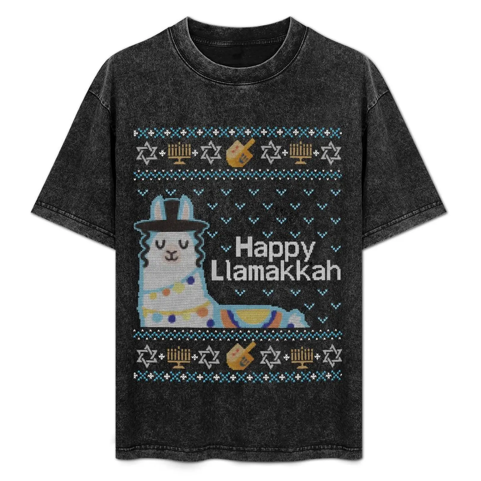 Funny Ugly Hanukkah Sweater, Llama Llamakkah T-Shirt Outdoor Work Short Sleeve Top