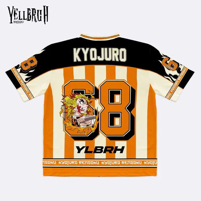 Jersey 68-Motiv Demon Slayer Kyojuro Rengoku Kimetsu Koreanischer Stil Kpop Baseball Hockey T-Shirt Mode Anime Täglich Unisex T-Shirts