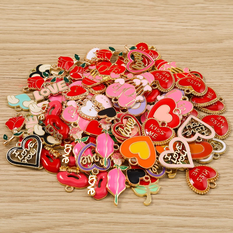 Tusember 10 Stück Neue Legierungs-Romantik-Valentinstags-Charms Rote Liebesherz-Anhänger für DIY-Armband-Schlüsselanhänger-Schmuckherstellung – Detail 3