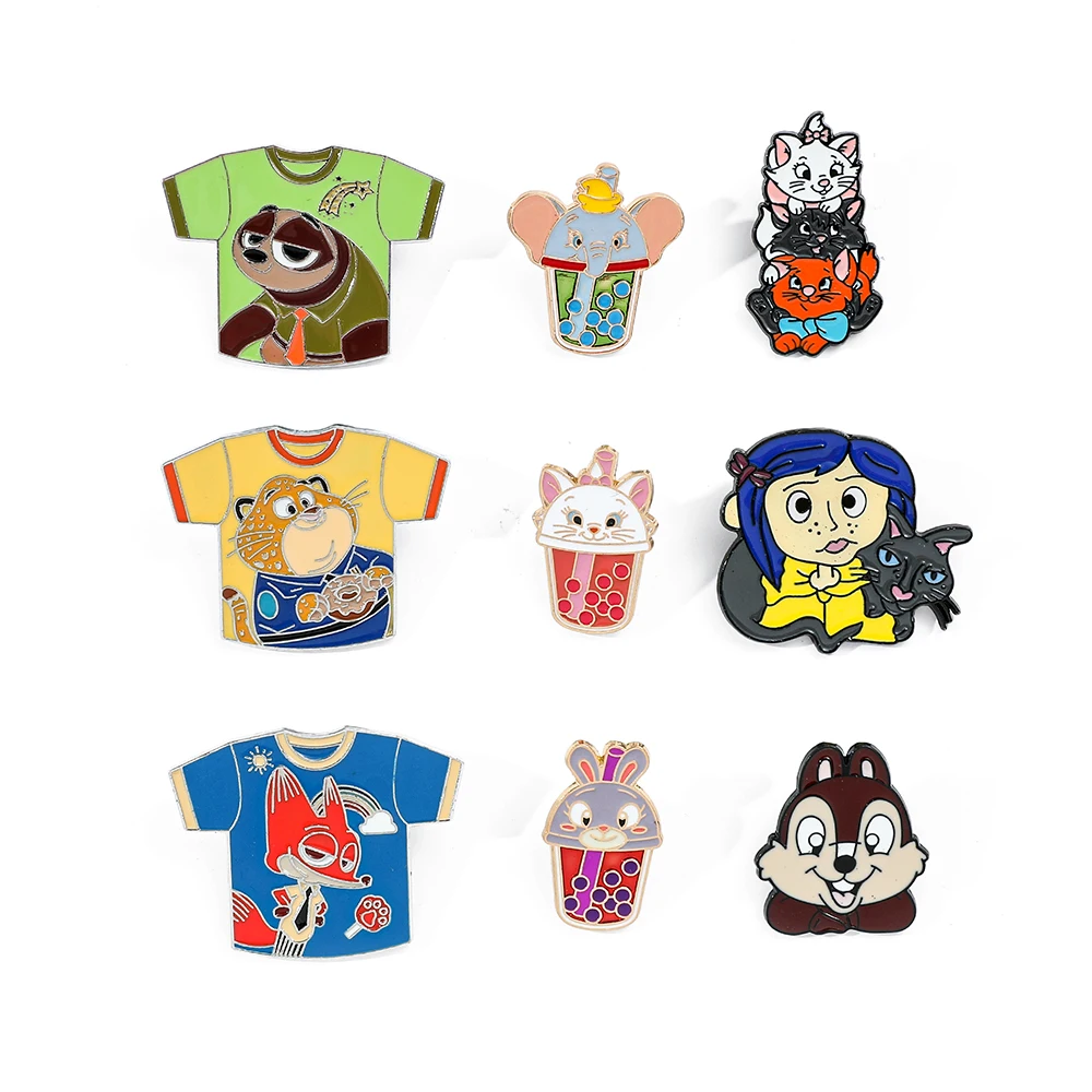 Disnes Anime Lapel Pins Zootopia Coraline Cartoon Enamel Brooches Cute Figure Metal Badges for Backpack Clothes Accessories