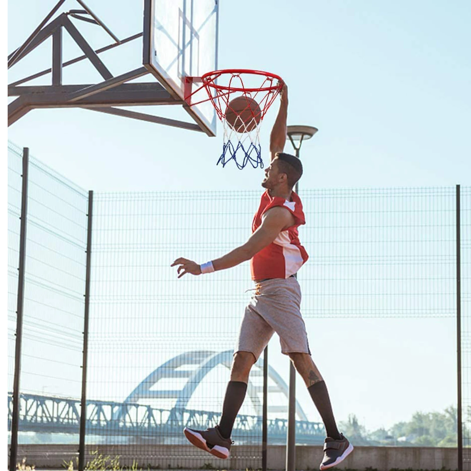 Aro de baloncesto colgante de 45CM montado en la pared, Red de llanta de aro de portería, red deportiva para interiores y exteriores, Red de cesta colgante montada en la pared