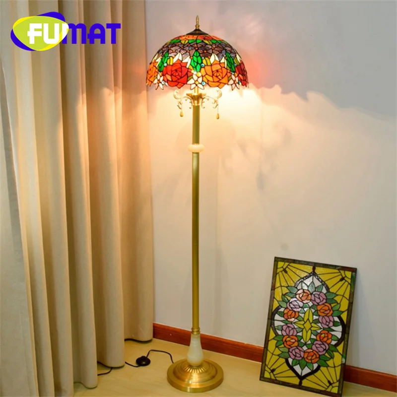 

FUMAT Tiffany stained glass standing lamp INS wind pastoral retro style decor living room bedroom study sofa 12 inch floor lamp