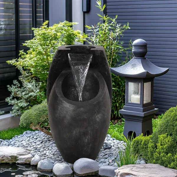

Backyard Water Fountain – 21.5' Tall Floor Standing Fountain, Indoor/Outdoor Modern Two-Tier
