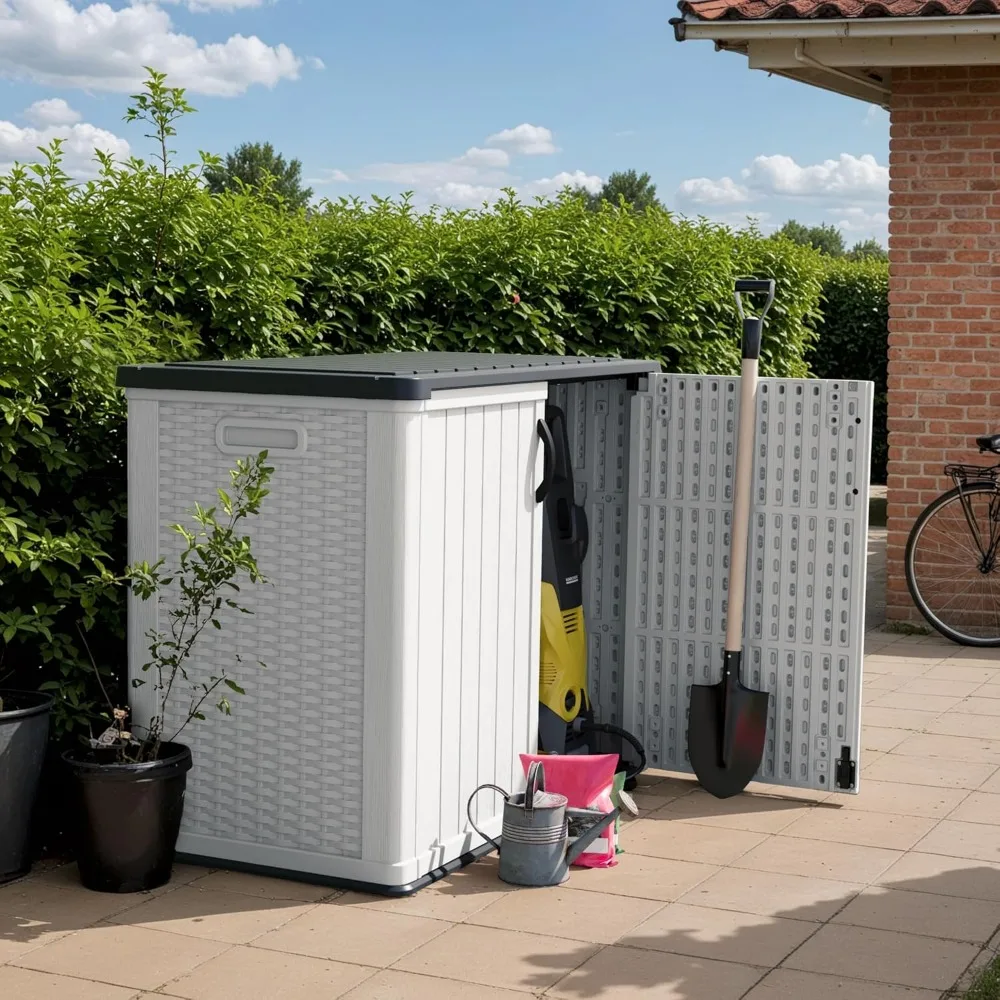 Outdoor Storage Cabinet 26 Cu Ft with Pad-Lockable Doors, Horizontal Storage Shed Waterproof Patio Tools Storage Box, Shed