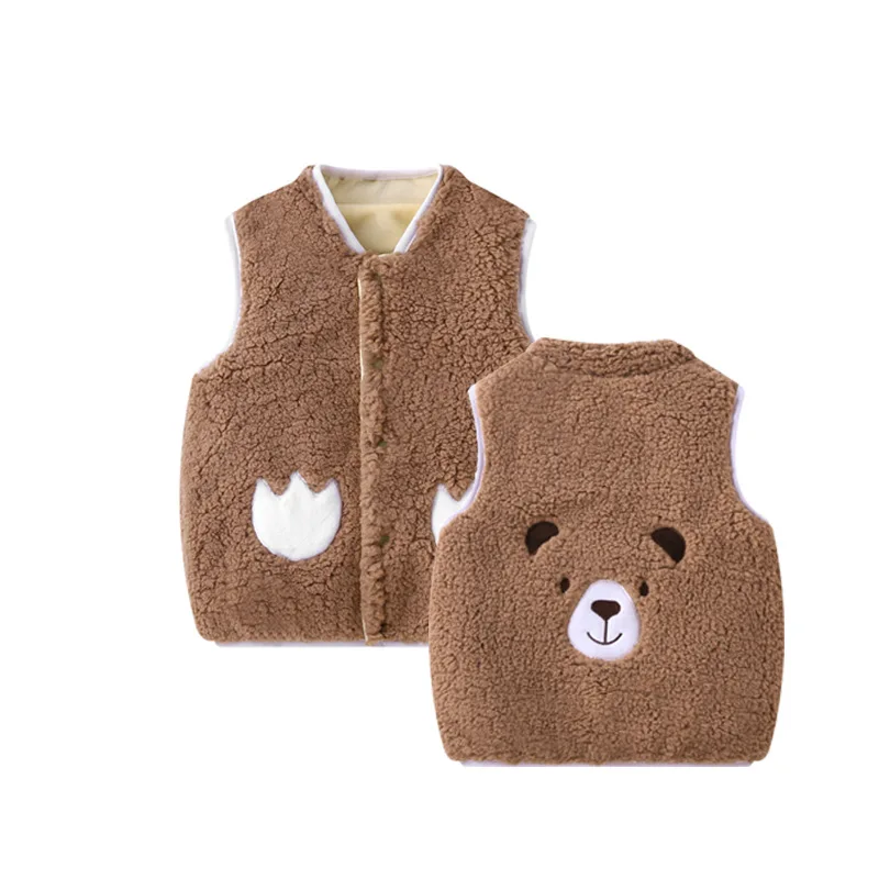 

2024 Baby Padded Vest Winter Girls Lamb's Wool Warm Undershirt Boys Autumn Casual Cartoon Coat Kids New Cute Top 7M-4Y