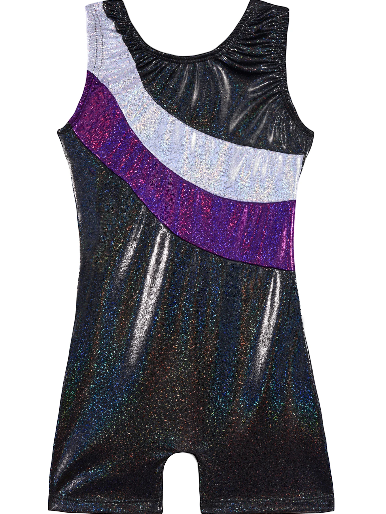 

Young Girl's Gymnastic Leotard Toddler Shiny Color blocking SleevelessTank Dance Leotard
