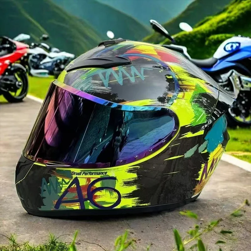 

JYT Яркий электрический мотоцикл Cruiser, украшенный граффити, полный шлем, заметный модный внешний вид, молодой индивидуально подходит