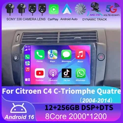 Android 16 Carplay Car Radio For Citroen C4 C-Triomphe Quatre 2004 - 2014 Navigation GPS Multimedia Player Stereo WiFi+4G DSP BT