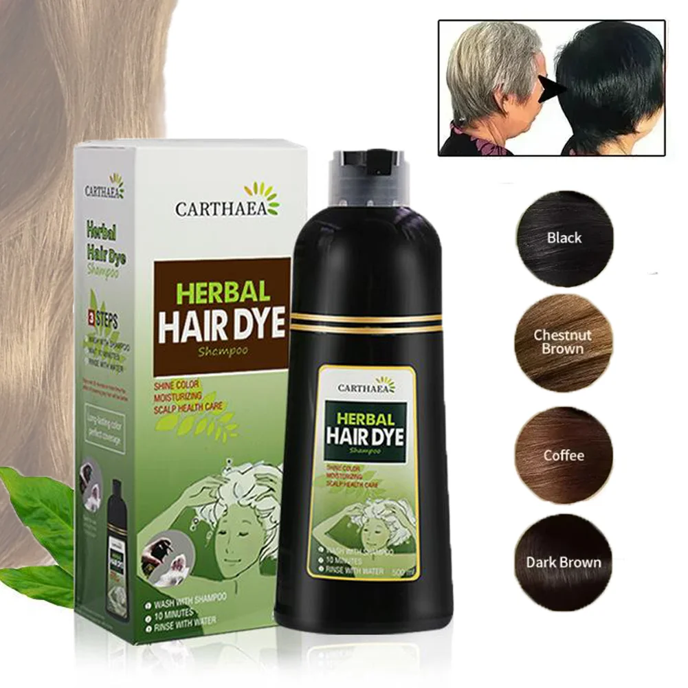 

New 3In1 Organic Natural Herbal Hair Dye Shampoo Hair Color Shampoo Ginseng Extract Color Dye For Cover Gray White Hair 500ML