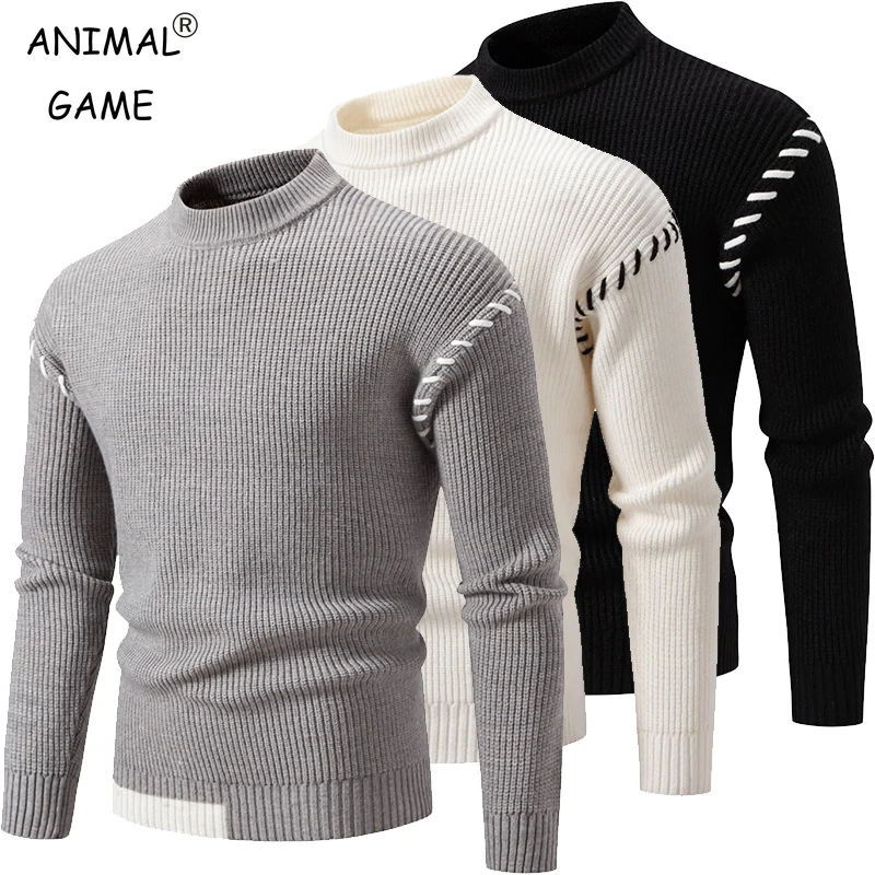 New Men's Knitted Sweater Solid Color Coats Winter Warm Knitted Streetwear Casual Mens Mock Neck Turtleneck Sweater Men