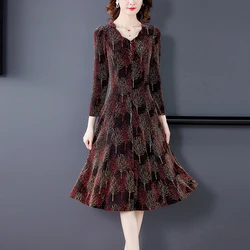 2024 Winter Fashion Vintage Midi Sequins Dresses Autumn Casual Long Sleeve Dresses Women Elegant Bodycon Vestidos