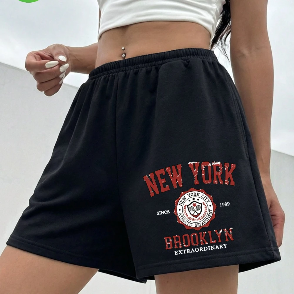 

Spring and Summer Women's Pants American Retro Style Curved Letter Badge Pattern, Vintage Effect Print Daily Fashion Versatile