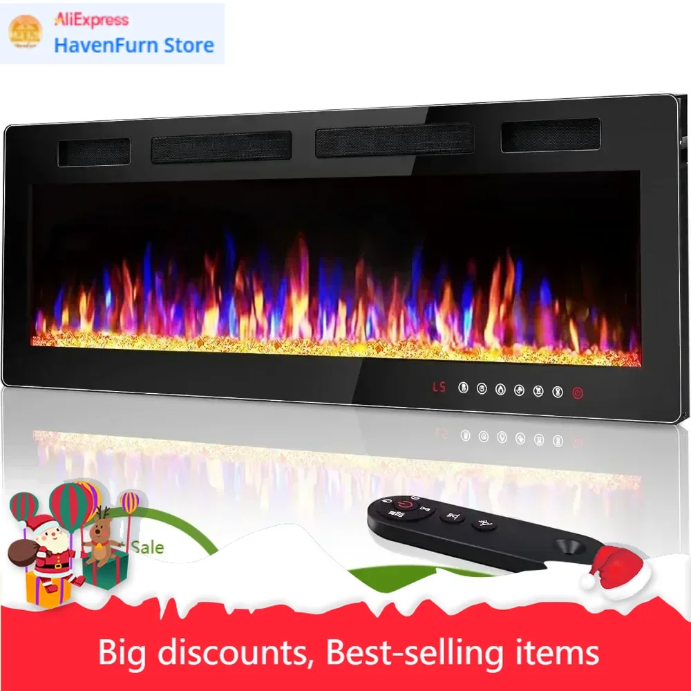 

"72" wall-mounted slim electric fireplace with in-wall recessed design and multicolor flame feature"