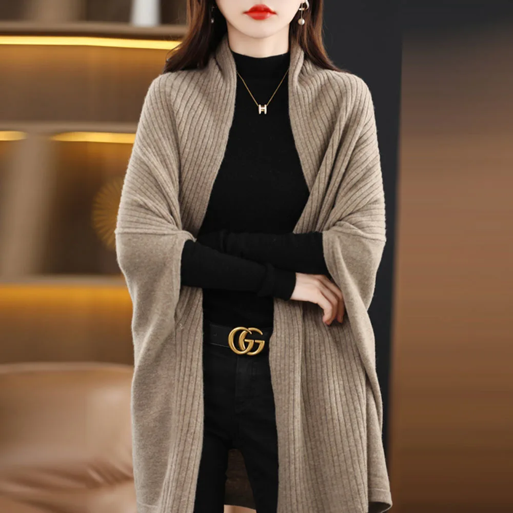 Nuovo Autunno Inverno Scialle lavorato a maglia Donna Tinta unita 100% puro cashmere Poncho Moda Mantelle calde Lady Elegante mantello di alta