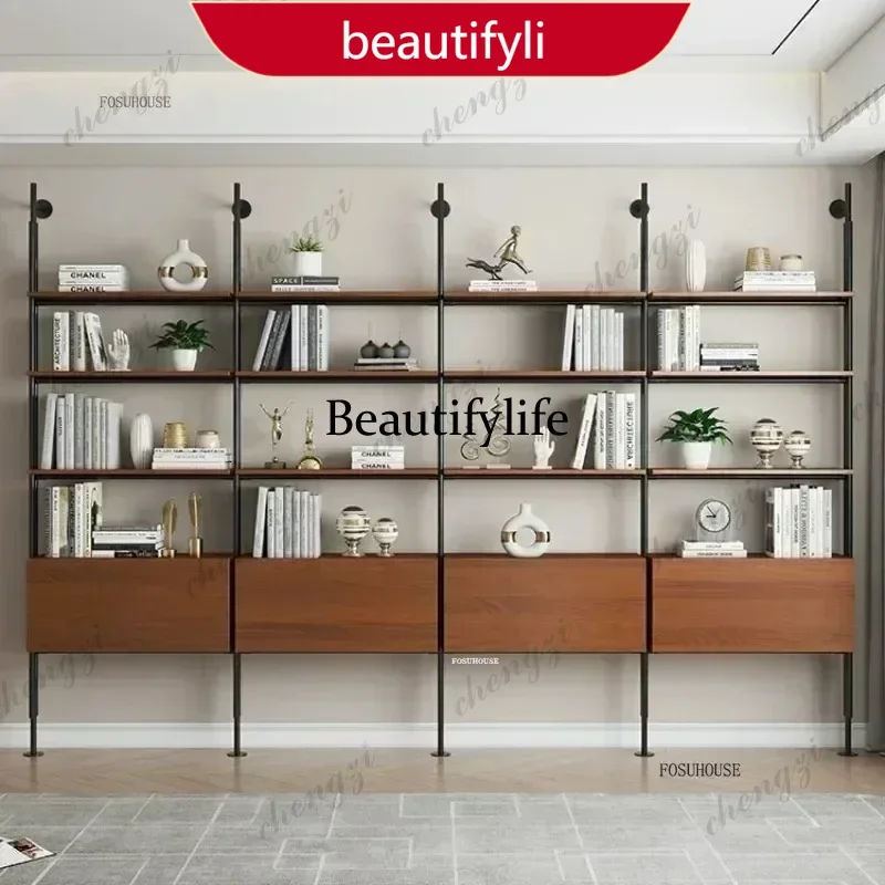 M45  Luxury Solid Wood Bookshelf Partition Display Shelf Industrial Iron Bookcase Library furniture Multi-layer Book Rack