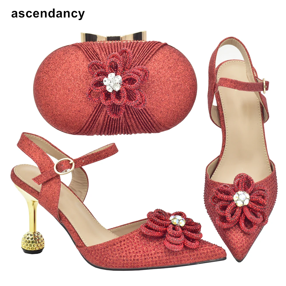 

New Nigerian Shoes and Bags Sets with Rhinestone Shoes for Women 2023 Designer Luxury Thin Heels Pointed Toe WOMEN Pumps Pumps