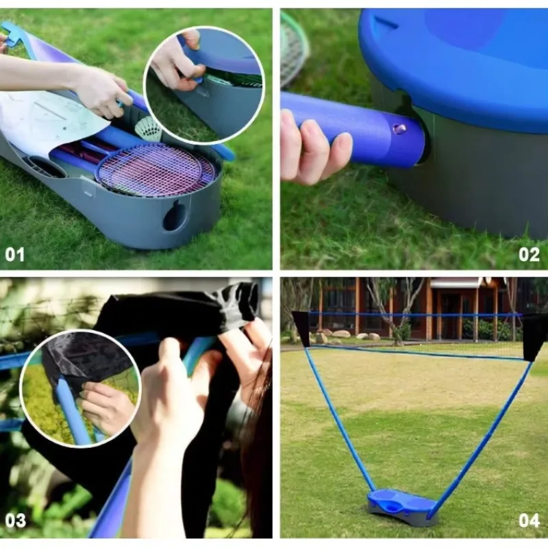 Hot Selling Storage Base Easy Setup Sports Equipment Portable Folding Backyard Complete Badminton Net Set for Durability