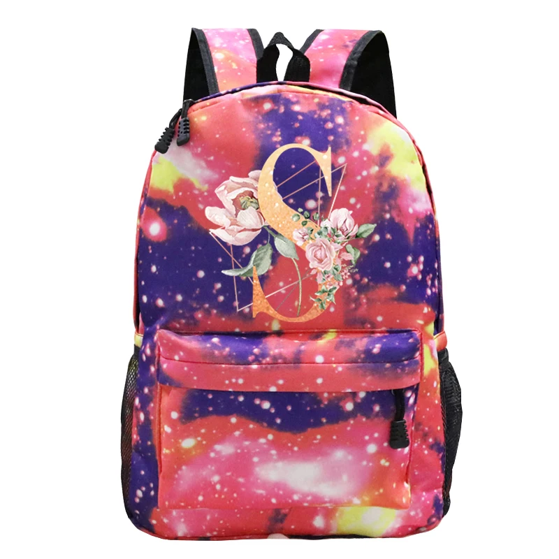 Flower Alphabet Print Backpack Back To School Nylon Book Bag Multifunctional Waterproof Large Capacity Backpack School Bag Girls